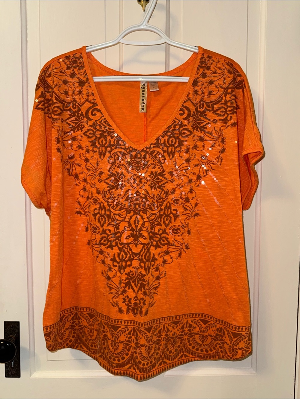 Eyeshadow Brand Orange V-Neck Embellished Short Sleeve Top Women's Size 3X